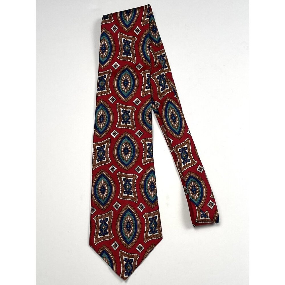 JOHN CLARENDON Mens Red Paisley 100% Silk Classic NECKTIE Tie Handmade USA EUC
